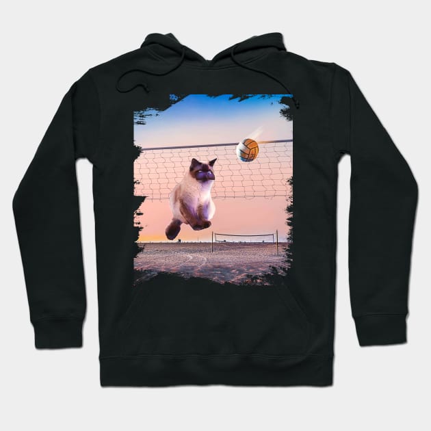 Siamese Cat Playing Beach Volleyball Hoodie by Random Galaxy